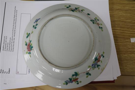 Two Chinese Straits famille rose plates and a Satsuma dish